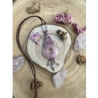 Rose Quartz Donut Necklace with Silver Stainless Steel Beads