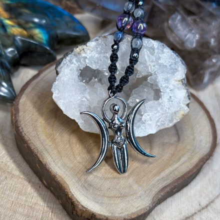 Triple Moon Goddess Talisman - Black with Aura Amethyst and Labradorite