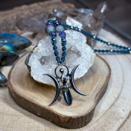 Triple Moon Goddess Talisman - Deep Turquoise with Amethyst and Labradorite