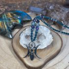 Triple Moon Goddess Talisman - Deep Turquoise with Amethyst and Labradorite