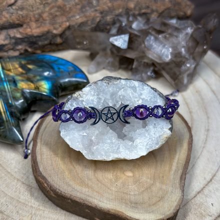 Wicca Bracelet - Amethyst and Clea Quartz on Purple Thread