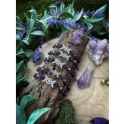 Wicca - Triple Moon Goddess Bracelet with Aura Amethyst and Smoky Quartz Beads