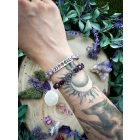 Wicca - Triple Moon Goddess Bracelet with Aura Amethyst and Smoky Quartz Beads