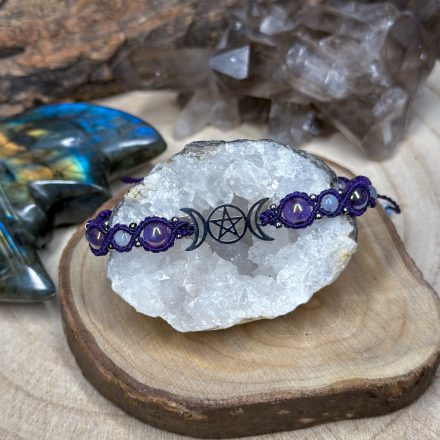 Wicca Bracelet - Aura Amethyst and Moonstone on Purple Thread